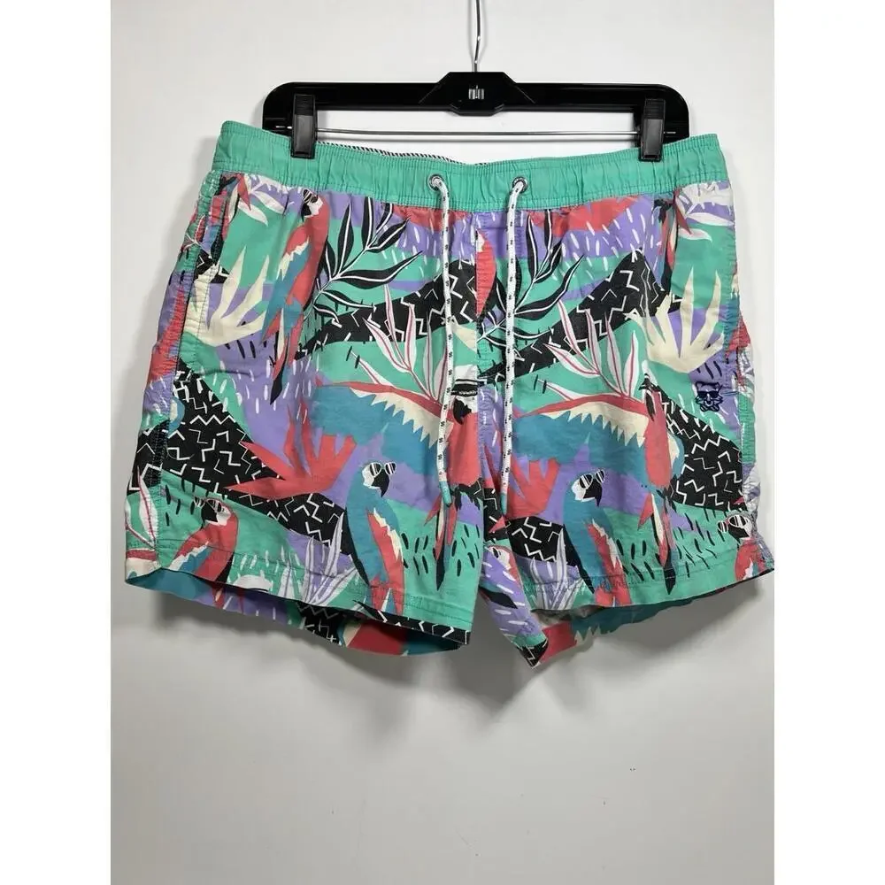 Party Pants Swim Trunks Medium Party Animal Tropical Men’s Board Shorts Parrot
